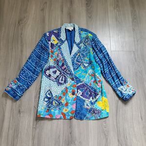 Sandy Starkman Jacket Small Butterfly Patchwork Art Wear Colorful Bold Bohemian